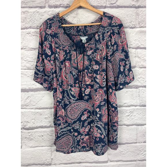 CATHERINES Women's 2X Blue Ornate Paisley Tassel Boho Peasant‎ Cottagecore Top - Picture 2 of 7